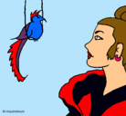 Dibujo Mujer y pájaro pintado por karen