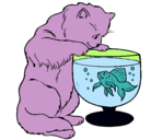 Dibujo Gato mirando al pez pintado por leysi