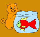 Dibujo Gato y pez pintado por aya