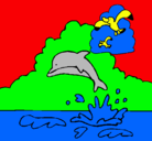 Dibujo Delfín y gaviota pintado por deneft