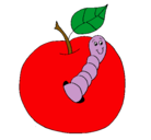 Dibujo Manzana con gusano pintado por Ricardo