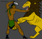 Dibujo Gladiador contra león pintado por katherineferia