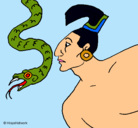 Dibujo Serpiente y guerrero pintado por doritos