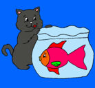 Dibujo Gato y pez pintado por abiguay