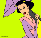 Dibujo Geisha con paraguas pintado por yazmin