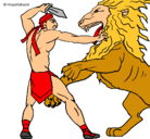 Dibujo Gladiador contra león pintado por laura