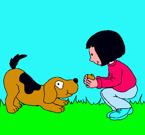 Niña y perro jugando