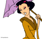 Dibujo Geisha con paraguas pintado por ITZEL