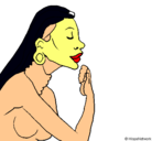 Dibujo Mujer protegiendose la piel pintado por saracaballero