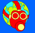 Dibujo Tierra con máscara de gas pintado por NATALI