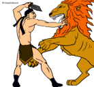 Dibujo Gladiador contra león pintado por doris