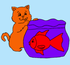 Dibujo Gato y pez pintado por elkin