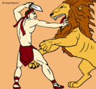 Dibujo Gladiador contra león pintado por le