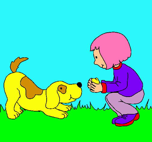 Niña y perro jugando