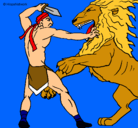 Dibujo Gladiador contra león pintado por paola