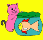 Dibujo Gato y pez pintado por paul