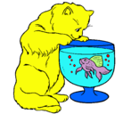 Dibujo Gato mirando al pez pintado por michel
