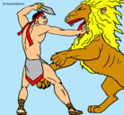 Dibujo Gladiador contra león pintado por yosvanny
