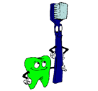 Dibujo Muela y cepillo de dientes pintado por Snoopy