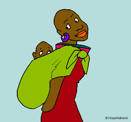 Africana con pañuelo portabebé