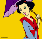 Dibujo Geisha con paraguas pintado por Aleburgui