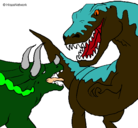 Dibujo Lucha de dinosaurios pintado por abraham