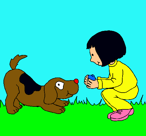 Niña y perro jugando