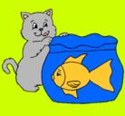 Dibujo Gato y pez pintado por DANIELA