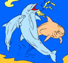 Dibujo Delfines jugando pintado por lara