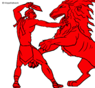 Dibujo Gladiador contra león pintado por juanio