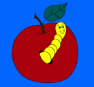 Dibujo Manzana con gusano pintado por LUISAMARIA