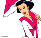 Dibujo Geisha con paraguas pintado por ABIL