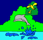 Dibujo Delfín y gaviota pintado por veronicaorellana