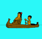 Dibujo Madre e hijo en canoa pintado por tuti
