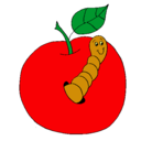 Dibujo Manzana con gusano pintado por manzanita
