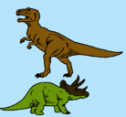 Dibujo Triceratops y tiranosaurios rex pintado por Santiago