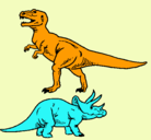 Dibujo Triceratops y tiranosaurios rex pintado por trceaopratopsyrxe
