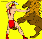 Dibujo Gladiador contra león pintado por miguelito