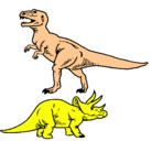 Dibujo Triceratops y tiranosaurios rex pintado por alonso