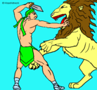 Dibujo Gladiador contra león pintado por gladiador