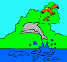 Dibujo Delfín y gaviota pintado por MELA