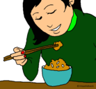 Dibujo Comiendo arroz pintado por VALERIA