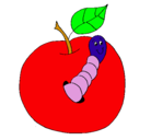 Dibujo Manzana con gusano pintado por maria