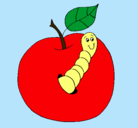 Dibujo Manzana con gusano pintado por laura