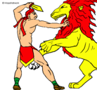 Dibujo Gladiador contra león pintado por oscar