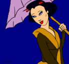 Dibujo Geisha con paraguas pintado por lara