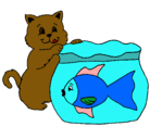 Dibujo Gato y pez pintado por chispas