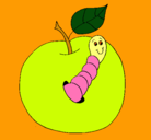 Dibujo Manzana con gusano pintado por vale