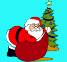 Dibujo Papa Noel repartiendo regalos pintado por joaquin