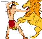 Dibujo Gladiador contra león pintado por gx